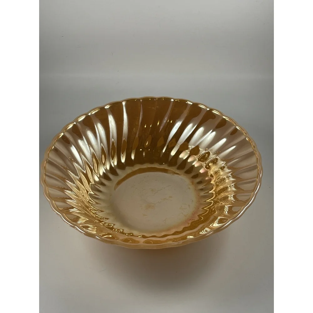 3 Vintage Anchor Hocking Fire King Peach Luster Swirl Vegetable Bowls 8.5” 3.75”